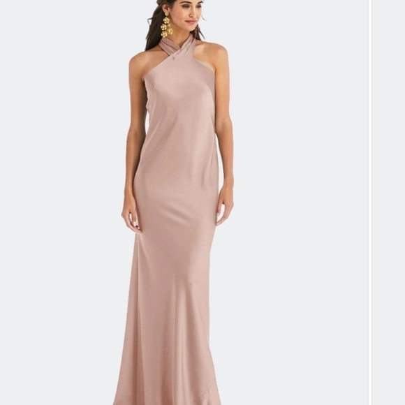𝅺DRAPED Twist Halter Tie-Back Trumpet Gown - Picture 1 of 5